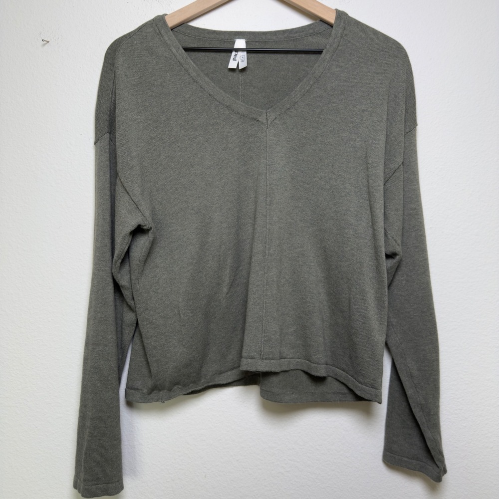 Pact Womens 100% Organic Cotton Sweater M Green V-Neck Long Sleeve Relaxed Fit
